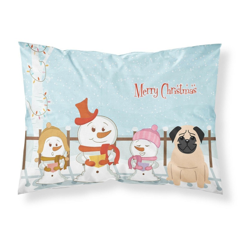 Merry Christmas Carolers Pug Fawn Fabric Standard Pillowcase  Artistic Decorative Front, White Back BB2339PILLOWCASE