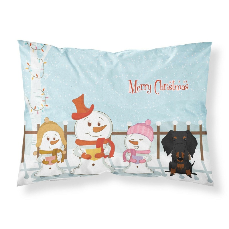 Merry Christmas Carolers Wire Haired Dachshund Black Tan Fabric Standard Pillowcase  Artistic Decorative Front, White Back BB2458PILLOWCASE
