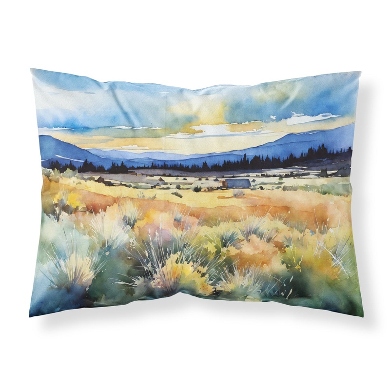 Nevada Sagebrush in Watercolor Fabric Standard Pillowcase  Artistic Decorative Front, White Back