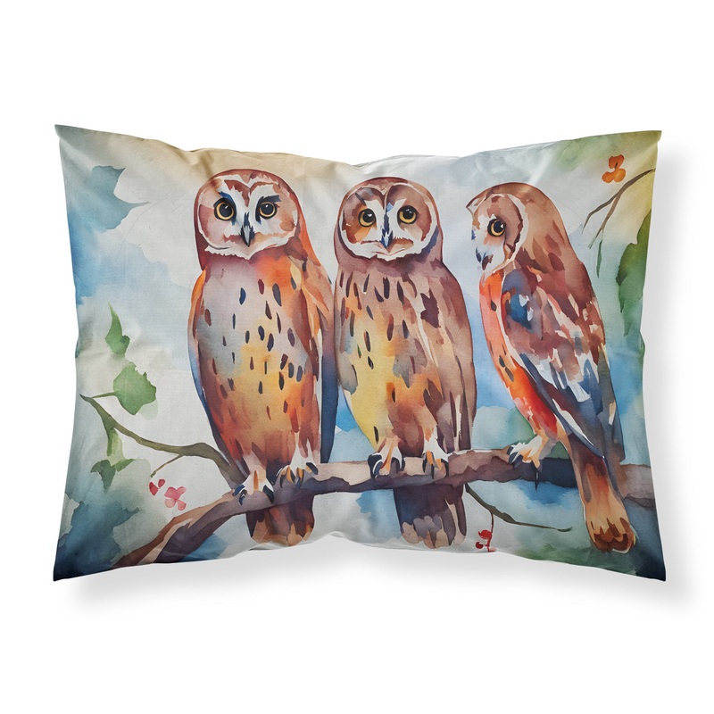 Owls Standard Pillowcase  Artistic Decorative Front, White Back