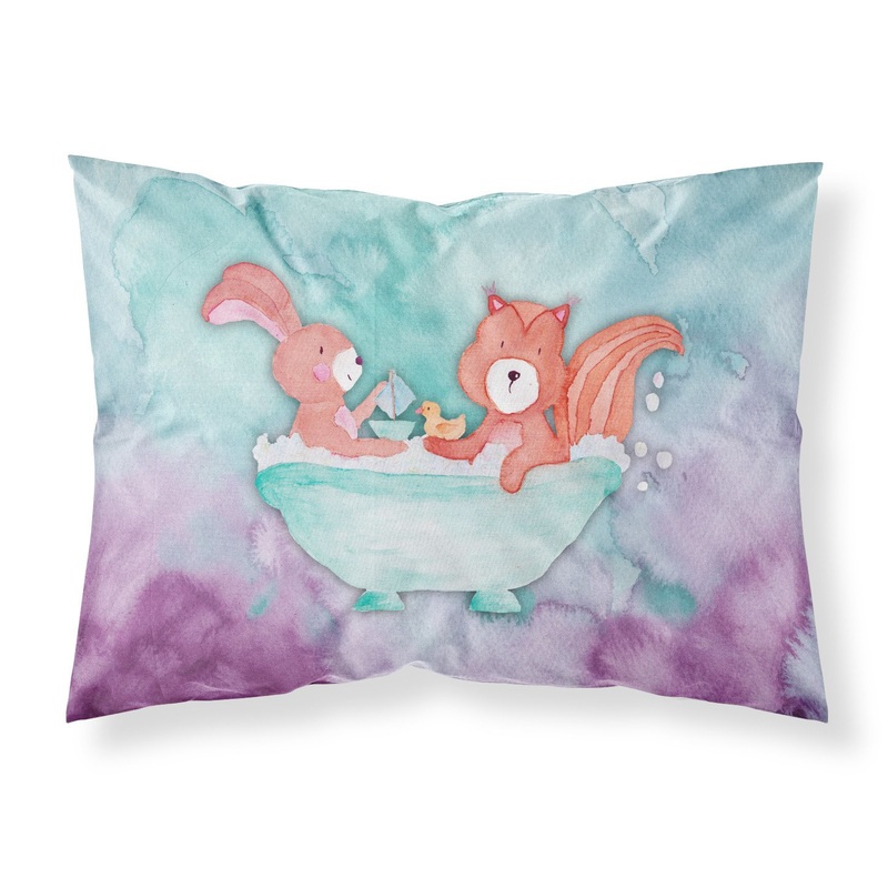 Rabbit and Squirrel Bathing Watercolor Fabric Standard Pillowcase  Artistic Decorative Front, White Back BB7348PILLOWCASE