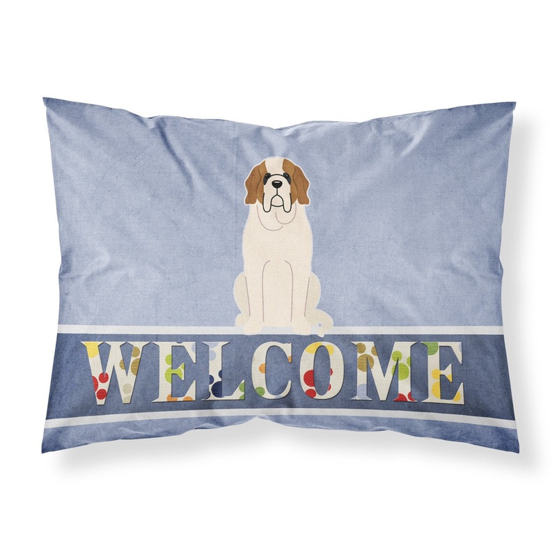Saint Bernard Welcome Fabric Standard Pillowcase  Artistic Decorative Front, White Back BB5616PILLOWCASE