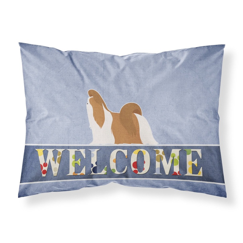 Shih Tzu Welcome Fabric Standard Pillowcase  Artistic Decorative Front, White Back BB5550PILLOWCASE