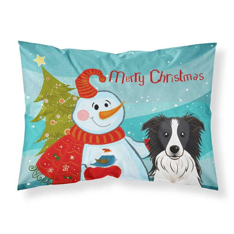 Snowman with Border Collie Fabric Standard Pillowcase  Artistic Decorative Front, White Back BB1861PILLOWCASE