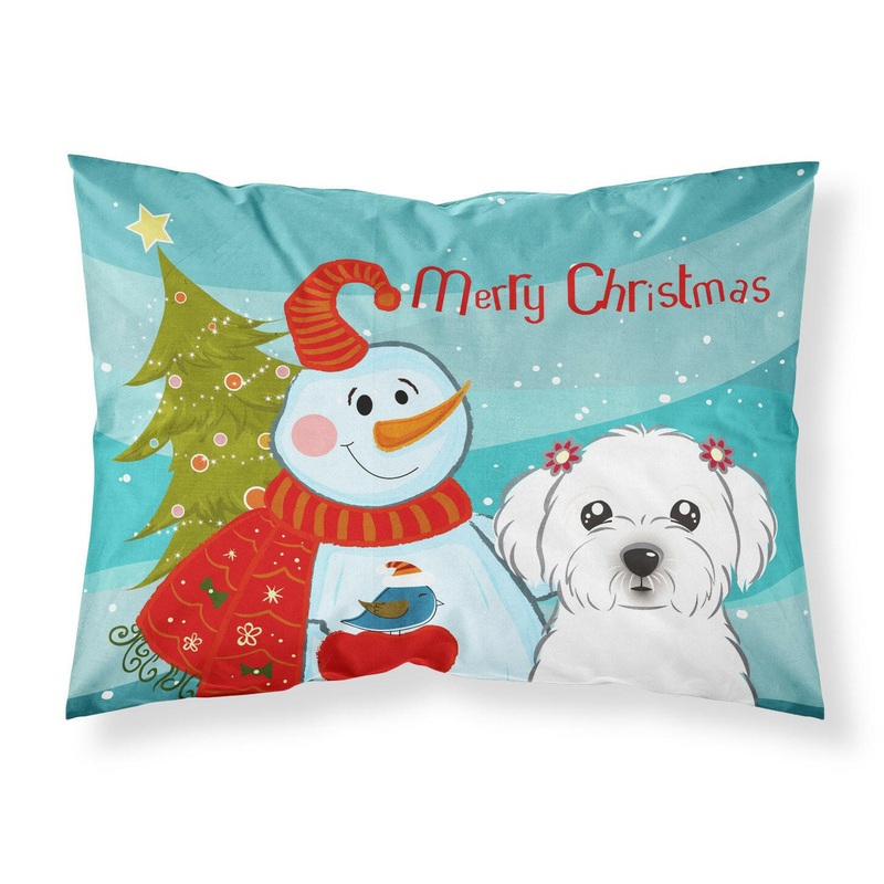 Snowman with Maltese Fabric Standard Pillowcase  Artistic Decorative Front, White Back BB1828PILLOWCASE