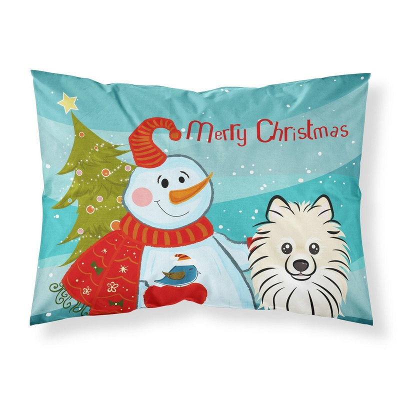 Snowman with Pomeranian Fabric Standard Pillowcase  Artistic Decorative Front, White Back BB1827PILLOWCASE