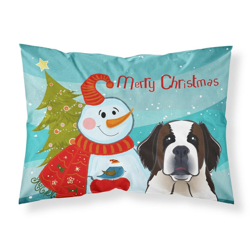 Snowman with Saint Bernard Fabric Standard Pillowcase  Artistic Decorative Front, White Back BB1866PILLOWCASE