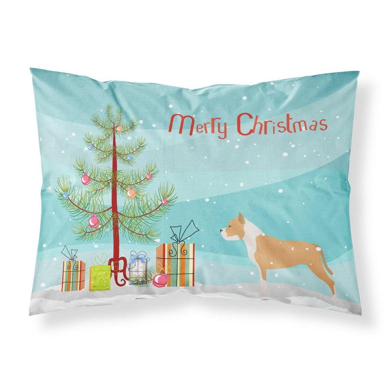 Staffordshire Bull Terrier Merry Christmas Tree Fabric Standard Pillowcase  Artistic Decorative Front, White Back BB2972PILLOWCASE