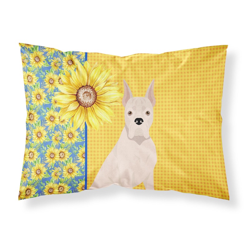 Summer Sunflowers White Boxer Fabric Standard Pillowcase  Artistic Decorative Front, White Back