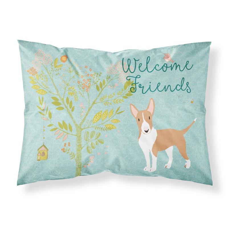Welcome Friends Brown Bull Terrier Fabric Standard Pillowcase  Artistic Decorative Front, White Back BB7605PILLOWCASE