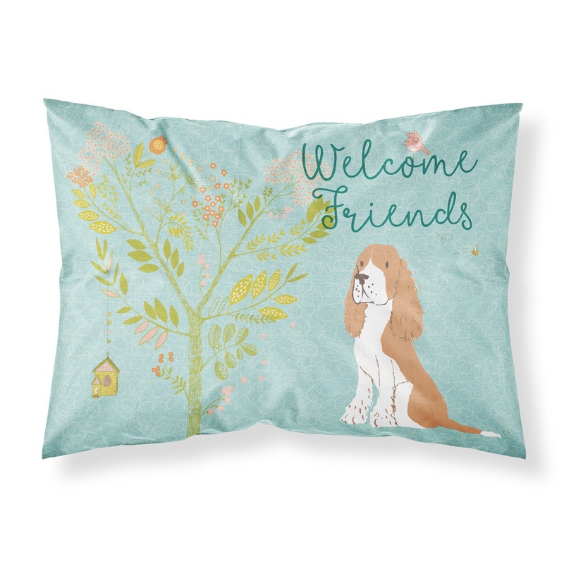 Welcome Friends Gold Springer Spaniel Fabric Standard Pillowcase  Artistic Decorative Front, White Back BB7620PILLOWCASE