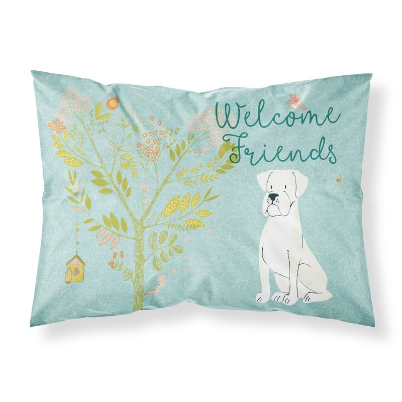 Welcome Friends White Boxer Fabric Standard Pillowcase  Artistic Decorative Front, White Back BB7580PILLOWCASE