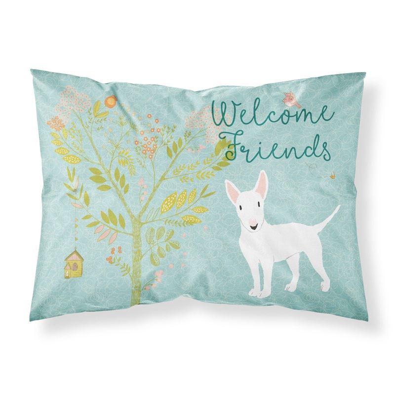 Welcome Friends White Bull Terrier Fabric Standard Pillowcase  Artistic Decorative Front, White Back BB7606PILLOWCASE