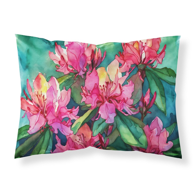 West Virginia Rhododendrons in Watercolor Fabric Standard Pillowcase  Artistic Decorative Front, White Back