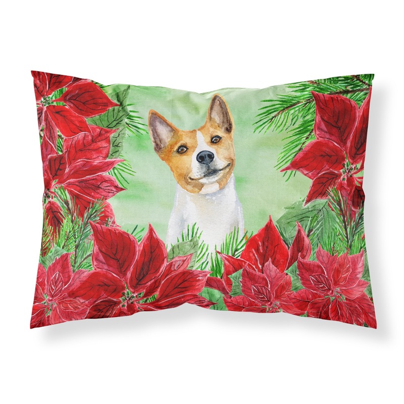 Basenji Poinsettas  Standard Pillowcase  Artistic Decorative Front, White Back CK1340PILLOWCASE