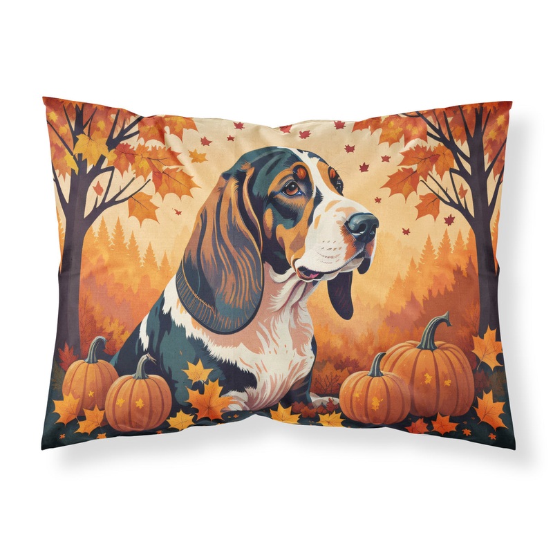 Basset Hound Fall Fabric Standard Pillowcase  Artistic Decorative Front, White Back