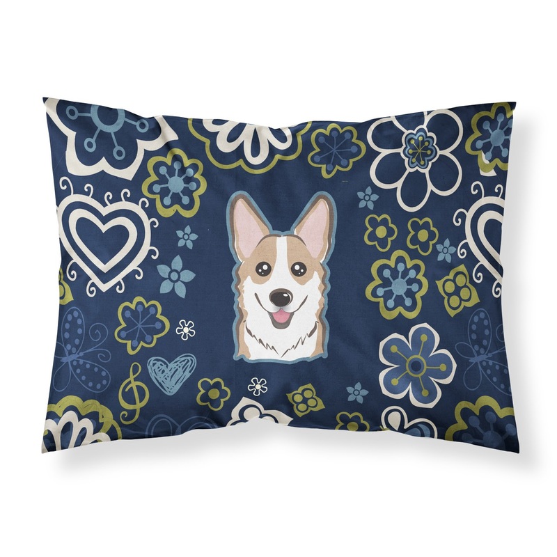 Blue Flowers Sable Corgi Fabric Standard Pillowcase  Artistic Decorative Front, White Back BB5104PILLOWCASE
