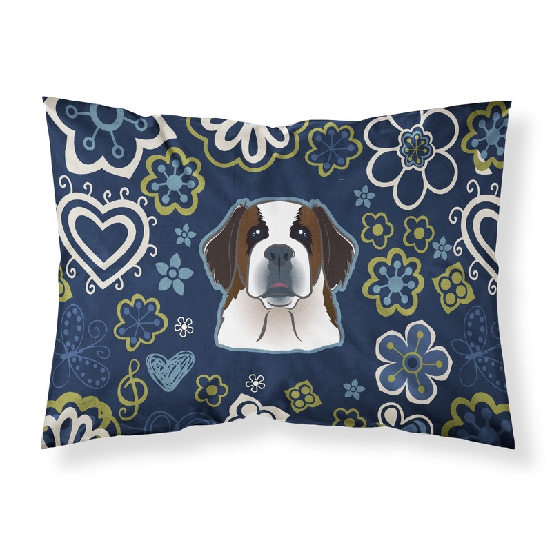 Blue Flowers Saint Bernard Fabric Standard Pillowcase  Artistic Decorative Front, White Back BB5097PILLOWCASE