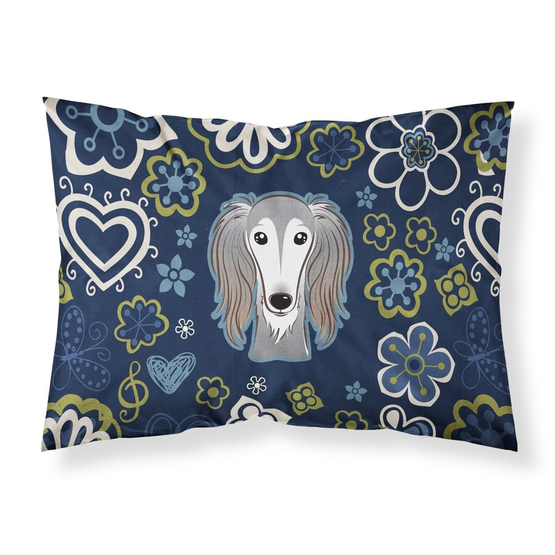 Blue Flowers Saluki Fabric Standard Pillowcase  Artistic Decorative Front, White Back BB5080PILLOWCASE