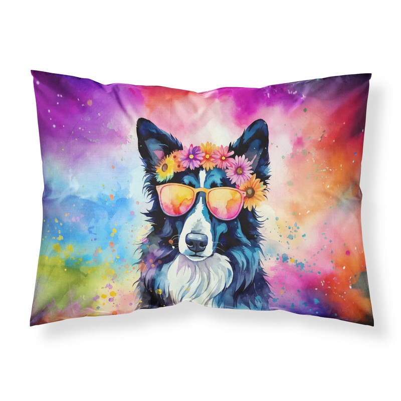 Border Collie Hippie Dawg Standard Pillowcase  Artistic Decorative Front, White Back