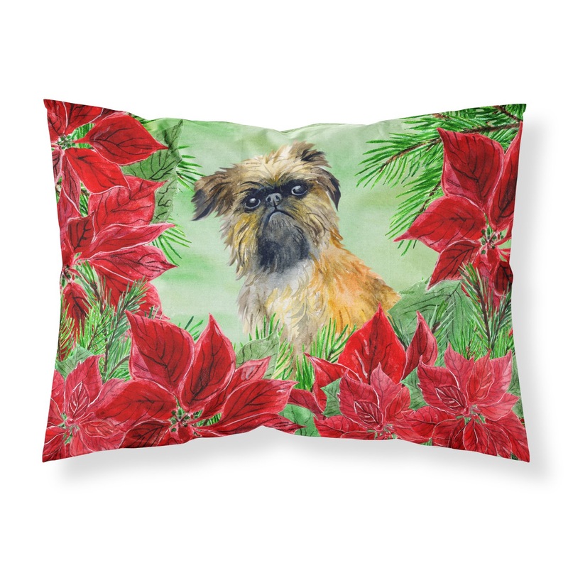 Brussels Griffon Poinsettas  Standard Pillowcase  Artistic Decorative Front, White Back CK1335PILLOWCASE