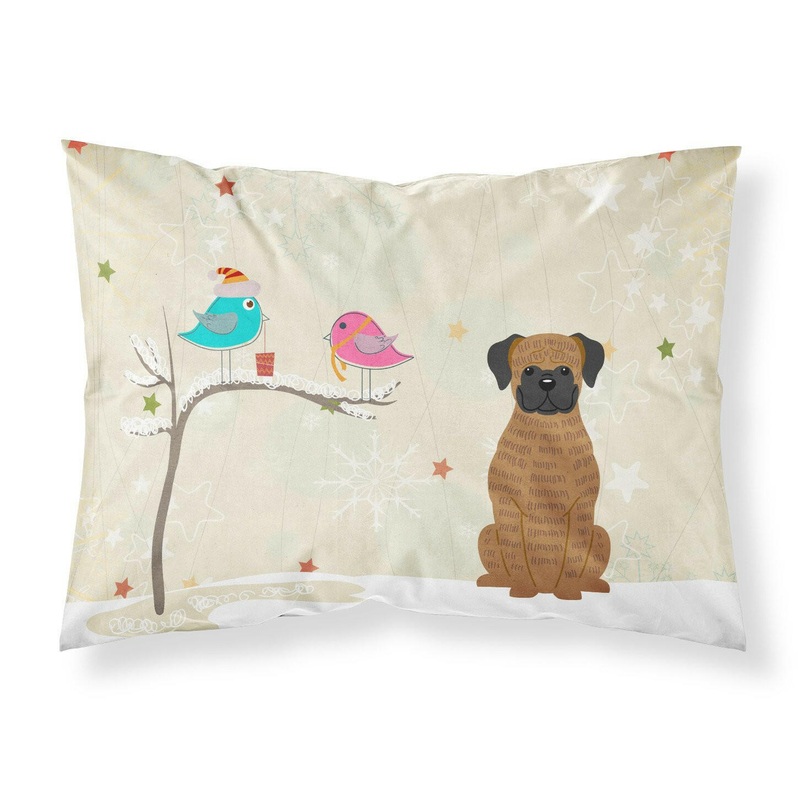 Christmas Presents between Friends Brindle Boxer Fabric Standard Pillowcase  Artistic Decorative Front, White Back BB2589PILLOWCASE