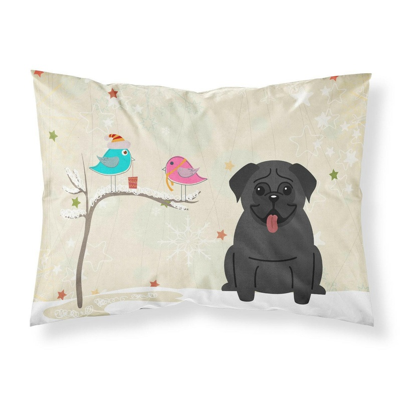 Christmas Presents between Friends Pug Black Fabric Standard Pillowcase  Artistic Decorative Front, White Back BB2478PILLOWCASE