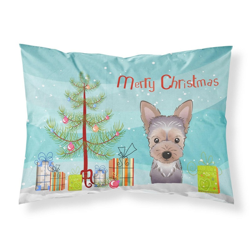 Christmas Tree and Yorkie Puppy Fabric Standard Pillowcase  Artistic Decorative Front, White Back BB1604PILLOWCASE