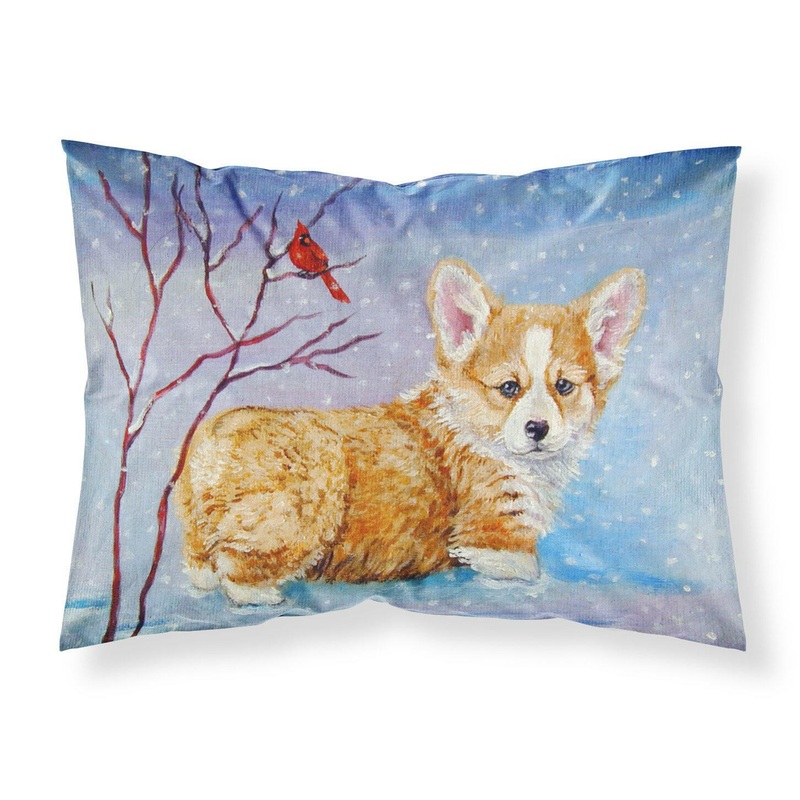 Corgi Pup Snow Cardinal Fabric Standard Pillowcase  Artistic Decorative Front, White Back 7327PILLOWCASE