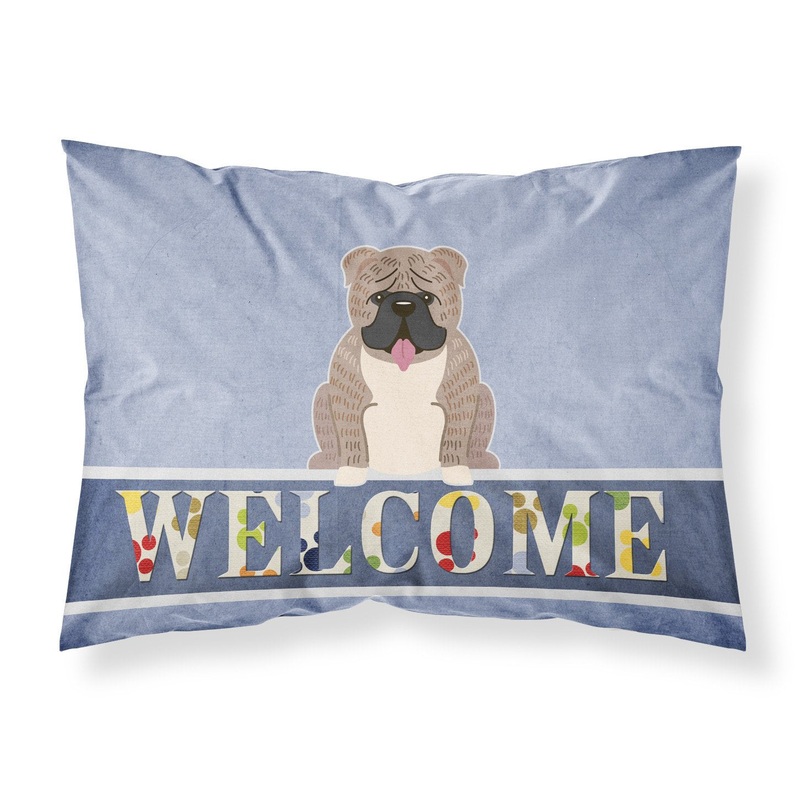 English Bulldog Grey Brindle  Welcome Fabric Standard Pillowcase  Artistic Decorative Front, White Back BB5707PILLOWCASE