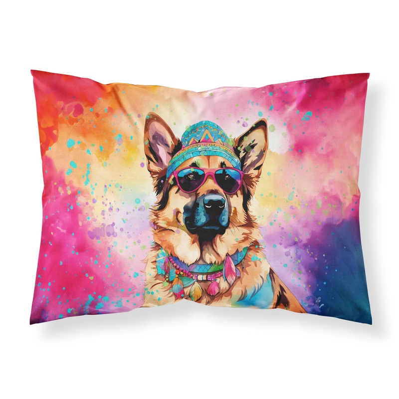 German Shepherd Hippie Dawg Standard Pillowcase  Artistic Decorative Front, White Back