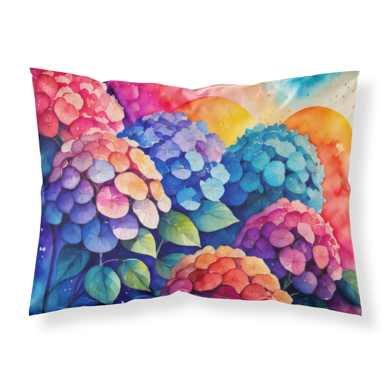 Hydrangeas in Color Fabric Standard Pillowcase  Artistic Decorative Front, White Back