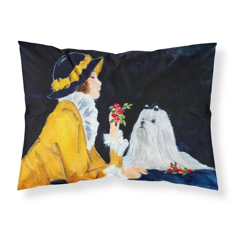 Lady with her Maltese Standard Pillowcases  Artistic Decorative Front, Crisp White Back