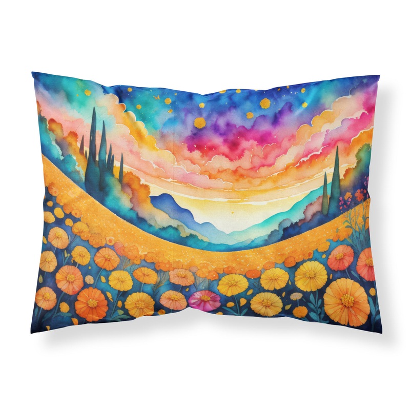 Marigolds in Color Fabric Standard Pillowcase  Artistic Decorative Front, White Back