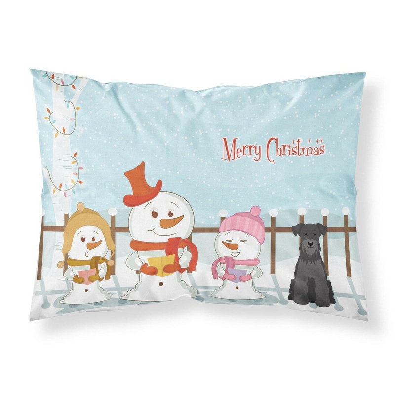 Merry Christmas Carolers Miniature Schanuzer Black Fabric Standard Pillowcase  Artistic Decorative Front, White Back BB2382PILLOWCASE