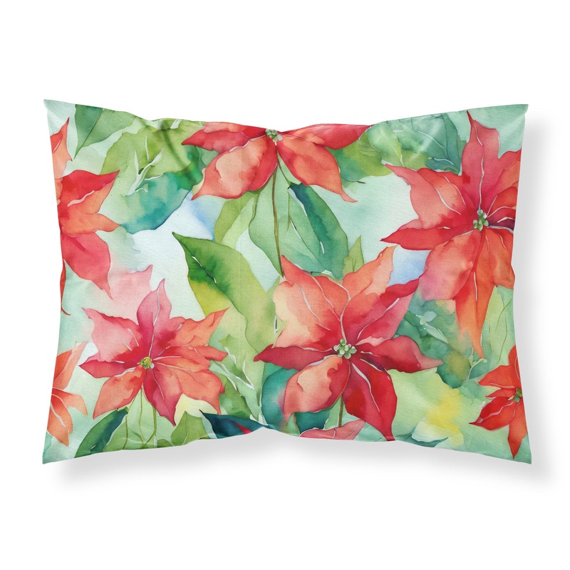 Poinsettias in Watercolor Fabric Standard Pillowcase  Artistic Decorative Front, White Back