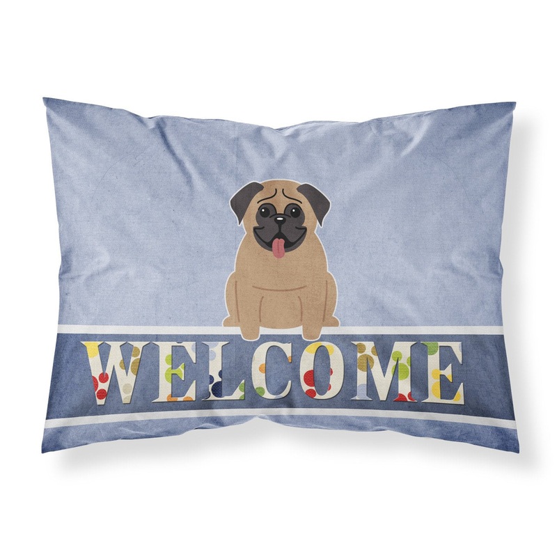 Pug Brown Welcome Fabric Standard Pillowcase  Artistic Decorative Front, White Back BB5586PILLOWCASE