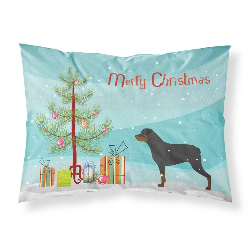 Rottweiler Merry Christmas Tree Fabric Standard Pillowcase  Artistic Decorative Front, White Back BB2984PILLOWCASE