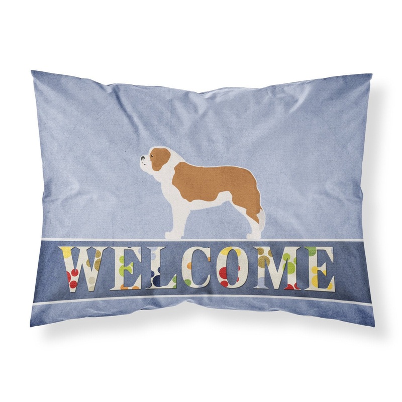 Saint Bernard Welcome Fabric Standard Pillowcase  Artistic Decorative Front, White Back BB5580PILLOWCASE