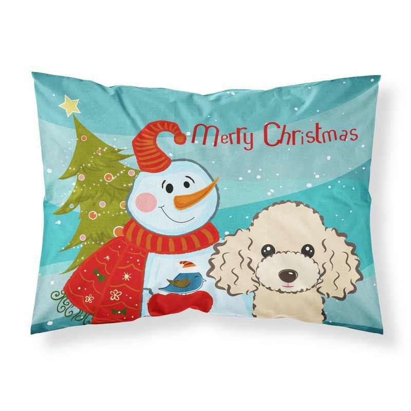 Snowman with Buff Poodle Fabric Standard Pillowcase  Artistic Decorative Front, White Back BB1878PILLOWCASE