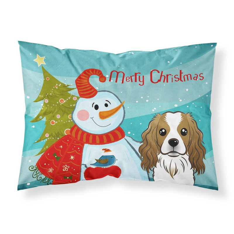 Snowman with Cavalier Spaniel Fabric Standard Pillowcase  Artistic Decorative Front, White Back BB1844PILLOWCASE