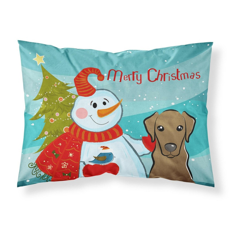 Snowman with Chocolate Labrador Fabric Standard Pillowcase  Artistic Decorative Front, White Back BB1854PILLOWCASE