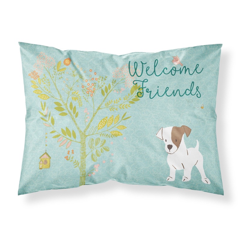 Welcome Friends Jack Russell Terrier Puppy Fabric Standard Pillowcase  Artistic Decorative Front, White Back BB7637PILLOWCASE