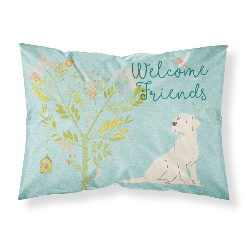 Welcome Friends Yellow Labrador Retriever Fabric Standard Pillowcase  Artistic Decorative Front, White Back BB7596PILLOWCASE