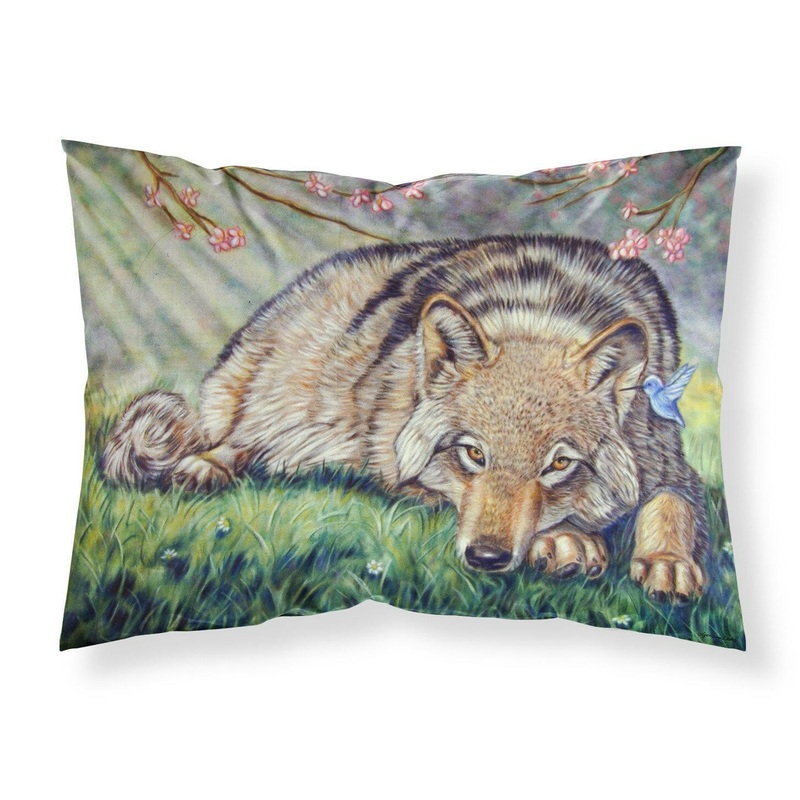 Wolf and Hummingbird Fabric Standard Pillowcase  Artistic Decorative Front, White Back 7356PILLOWCASE