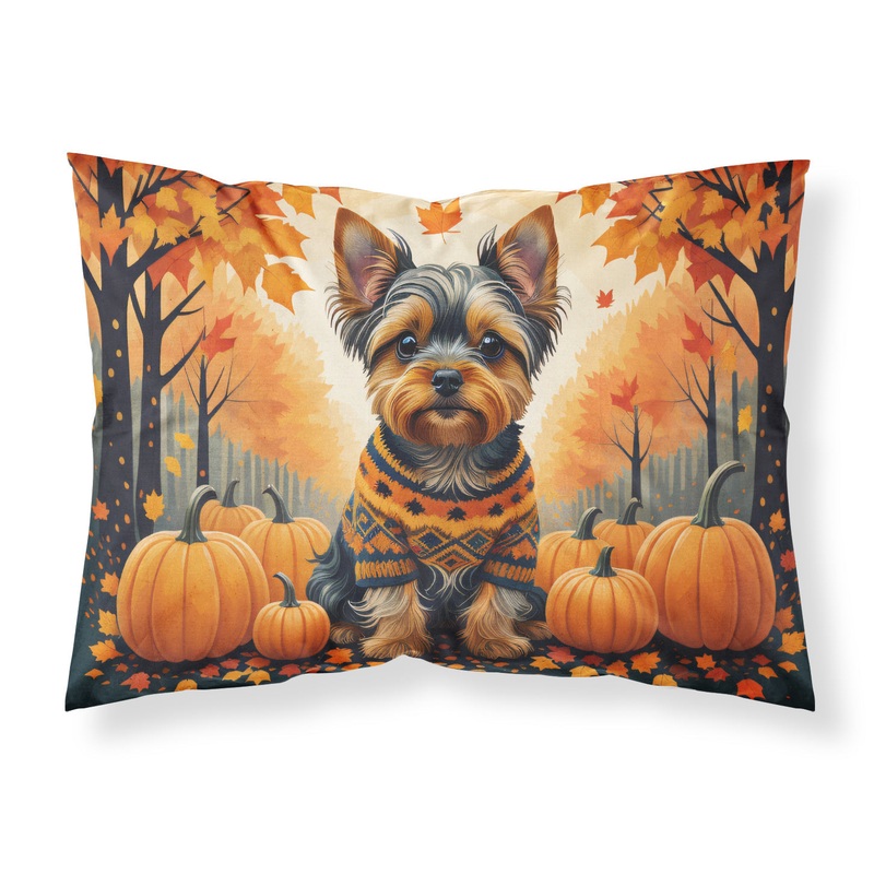 Yorkshire Terrier Fall Fabric Standard Pillowcase  Artistic Decorative Front, White Back
