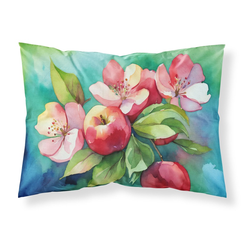 Arkansas Apple Blossom in Watercolor Fabric Standard Pillowcase  Artistic Decorative Front, White Back