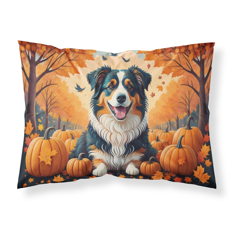 Australian Shepherd Terrier Fall Fabric Standard Pillowcase  Artistic Decorative Front, White Back