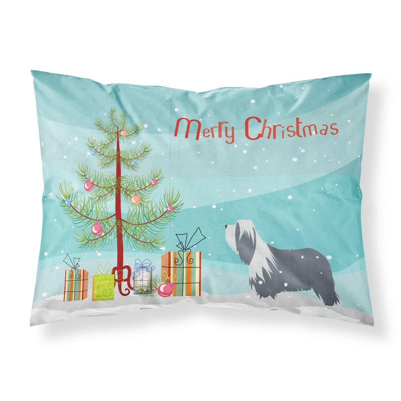 Bearded Collie Dog Merry Christmas Tree Fabric Standard Pillowcase  Artistic Decorative Front, White Back BB2935PILLOWCASE