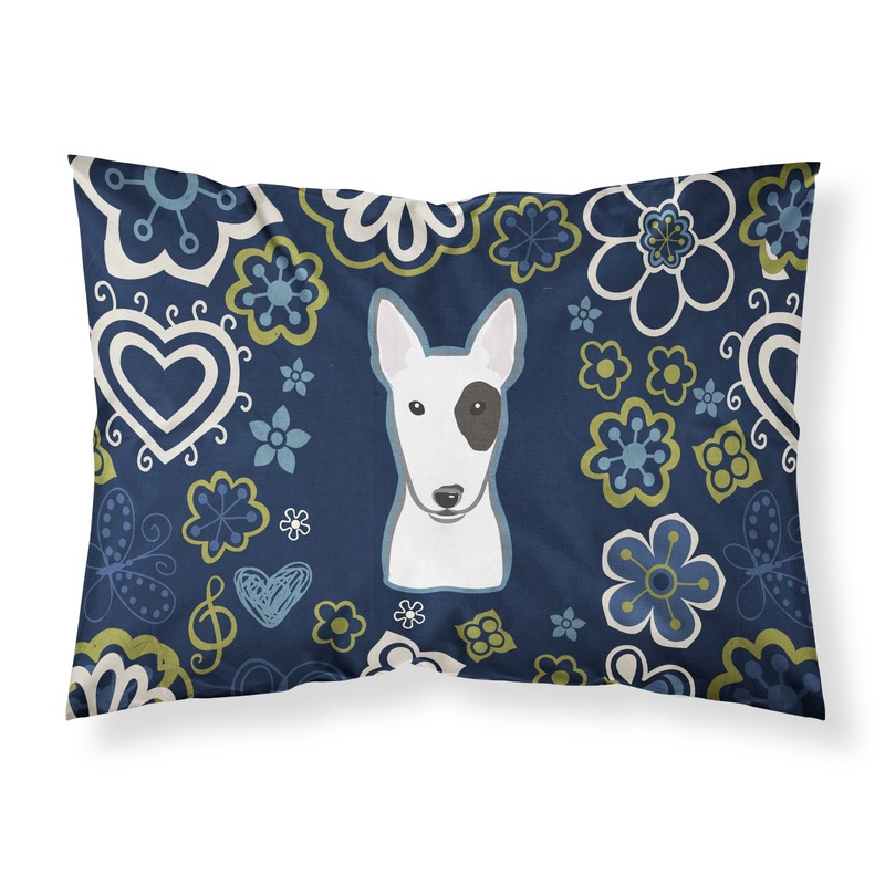 Blue Flowers Bull Terrier Fabric Standard Pillowcase  Artistic Decorative Front, White Back BB5060PILLOWCASE